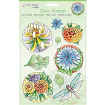 selos transparentes: flores e libélula