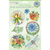 tampons transparents: fleurs et libellule