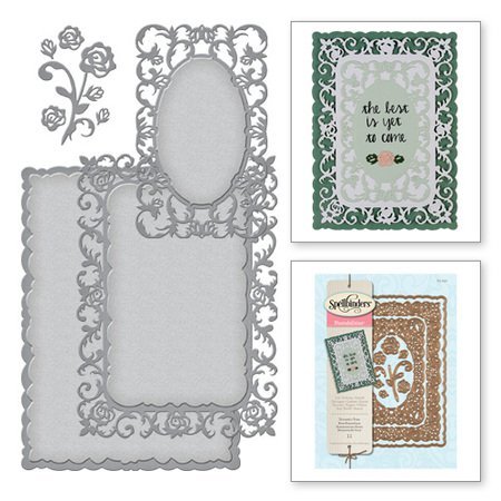 Spellbinders und Rayher modello di punzonatura: cornice decorativa + Rose