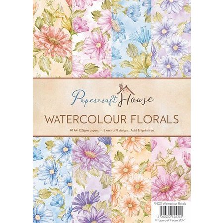 Wild Rose Studio`s A4-papier Pack aquarel bloemen, 40 vellen