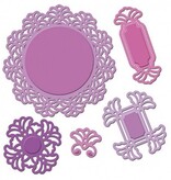 Spellbinders und Rayher Metallschablone Shapeabilities, Vintage Lace Motifs, 2,5 x 2,4 - 9 cm, Ein Set mit 5 Schablonen!