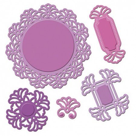 Spellbinders und Rayher Shapeabilities modello di metallo, Vintage Pizzo motivi, 2,5 x 2,4-9 cm, un set di 5 modelli!