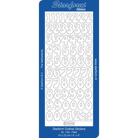 Sticker Glitter Ziersticker, 10 x 23cm, los números, en plata y oro