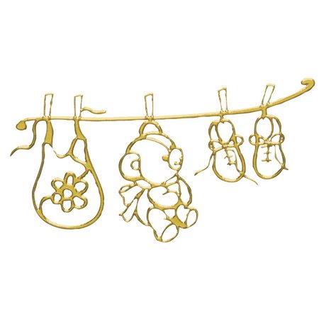Embellishments / Verzierungen Klebemotiv: Babys World, bow 10x24,5 cm, gold