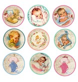 Embellishments / Verzierungen 9 Labels, mit niedliche Baby Motiven