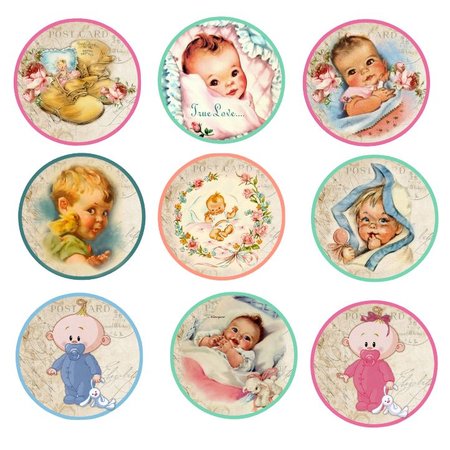 Embellishments / Verzierungen 9 Labels, mit niedliche Baby Motiven