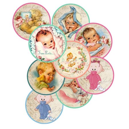 Embellishments / Verzierungen 9 Etiketter med søde baby-motiver
