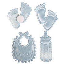 Satin Streuteile Fußspur & Flasche & Latz in Babyblau