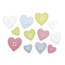 24 wooden buttons heart in 3 sizes