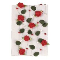 rosa roja guirnalda con hojas + perlas