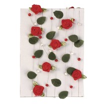 Rosengirlande mit Blättern + Perlen rot