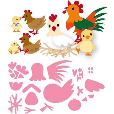 Marianne Design Ponsen sjabloon: Eline's chicken gezin