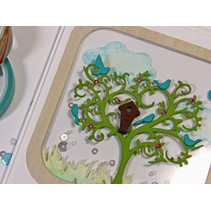 Punching and embossing stencil tree with birds