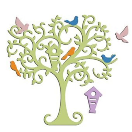 Spellbinders und Rayher Punching and embossing stencil tree with birds