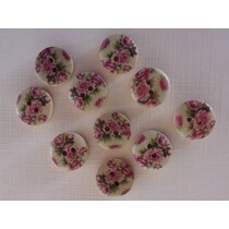 10 wood buttons with rose motif
