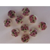 10 botões de madeira com motivos rosa