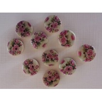 10 boutons en bois avec motif rose