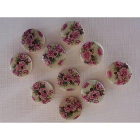 Embellishments / Verzierungen 10 boutons en bois avec motif rose