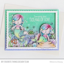 Stamping template: mermaids, plants, shells, fish and turtle