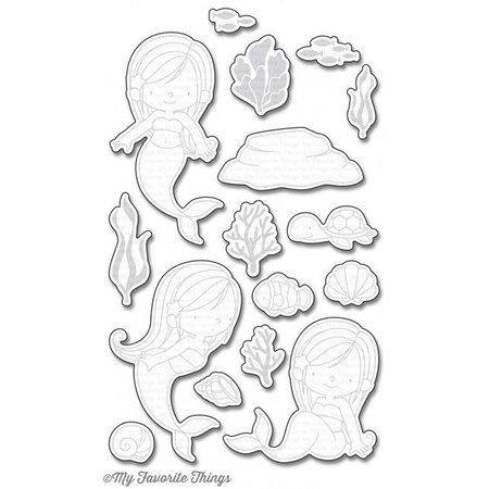 Die-namics Stanzschablone: Meerjungfrauen, Pflanzen, Muscheln, Fische und Schildkröte