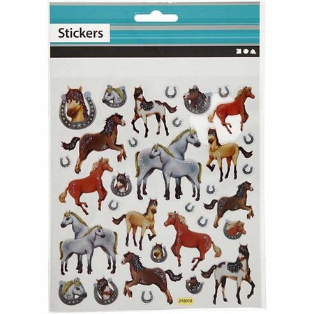Sticker Jobb Glitter klistremerke, ark 15x16, 5 cm, hester, 1 ark