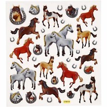 Fancy Glitter Sticker, blad 15x16, 5 cm, paarden, 1 vel