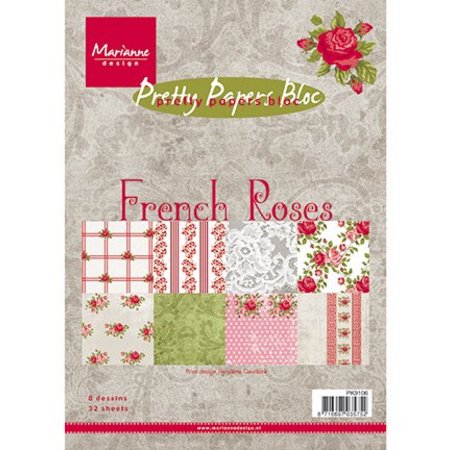 DESIGNER BLÖCKE  / DESIGNER PAPER Jolis papiers, A5, Roses françaises, 32 feuilles, 4 x 8 motifs