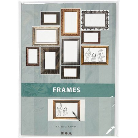 KARTEN und Zubehör / Cards Frame, ark 26,2 x18, 5 cm, metallic farver, 16 slags. Sheet