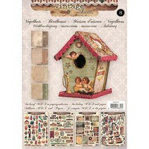 01 Craft Kit: MDF and paper bird house decoration, 17cm.