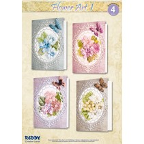 Conjunto de materiais para 4 cartões Flor Arte I