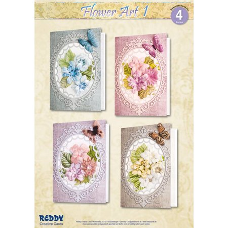 BASTELSETS / CRAFT KITS: Materiaal set voor 4 kaarten Flower Art I