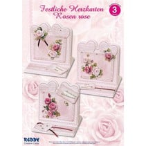Material fijado para 4 tarjetas festivas corazón rosa rosas