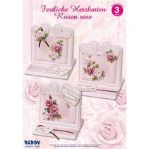 Materiale sæt for 4 Festive hjerte kort rosa roser