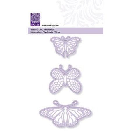 Cart-Us Ponsen en embossingmal, 3 vlinders, 45-48-76 mm