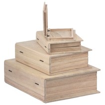 Caixa de madeira em forma de livro em 4 tamanhos diferentes