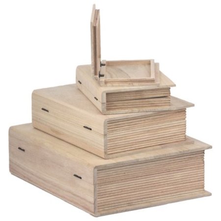 Objekten zum Dekorieren / objects for decorating Caixa de madeira em forma de livro em 4 tamanhos diferentes
