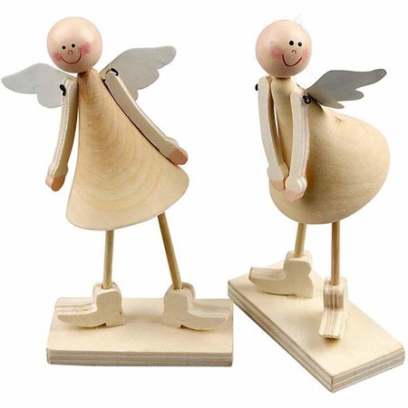 Objekten zum Dekorieren / objects for decorating Sæt med 2 Angel 15 cm klokkeformede, stående engle lavet af træ