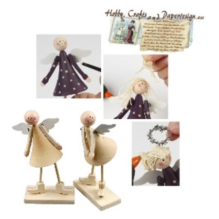 Objekten zum Dekorieren / objects for decorating Set van 2 Angel 15 cm klokvormige, staande engelen gemaakt van hout