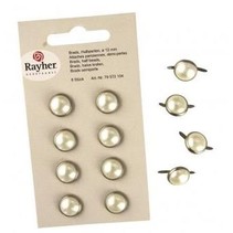 Brads, half pearls, ø 8 mm, 12 pieces, white