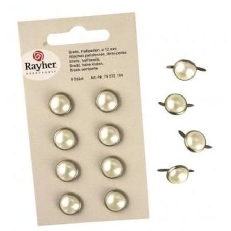 Embellishments / Verzierungen Pointes, demi-perles, ø 8 mm, 12 pièces, blanc