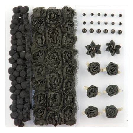 DEKOBAND / RIBBONS / RUBANS ... Poms y flores - Embellecimiento, pompones y flores fijaron negro