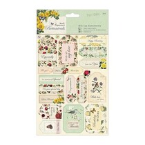 A5 die cut ark med etiketter med roser og uttrykk