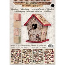 Bastelset 07: MDF and paper for a vintage birdhouse decoration, 17cm