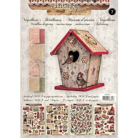 Objekten zum Dekorieren / objects for decorating Bastelset 07: MDF e papel para uma decoração birdhouse vintage, 17 centímetros
