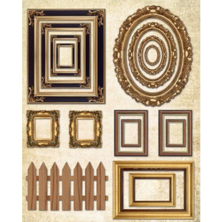 Objekten zum Dekorieren / objects for decorating caixa de madeira plana, com molduras + 1 folha de moldura com efeito de ouro metálico!
