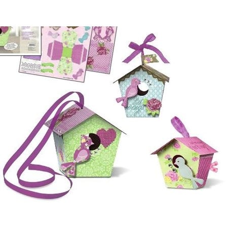 Exlusiv Bird House Craft Kit "Shabby Chic" materials for 2 large and 8 small birdhouse "Paper Bird Houses"