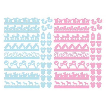 Embellishments / Verzierungen 56 chipboards, baby decorations in pink and blue