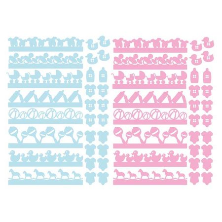 Embellishments / Verzierungen 56 spånplader, baby ornamenter i pink og blå