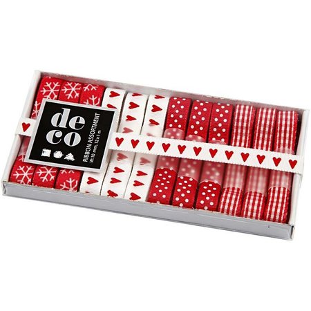DEKOBAND / RIBBONS / RUBANS ... Colección de la cinta, W: 10 mm, rojo / blanco y armonía, 12x1 m
