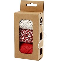 Papirsnor, beige / rød-harmoni, 3x10 m